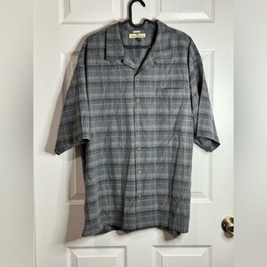 Tommy Bahama Grey Plaid Button Down Shirt Men’s 100% Silk Size XL